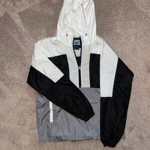 hooded colorblock half-zip windbreaker